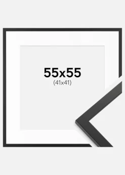 Ramme Trendy Sort 55x55 cm - Passepartout Hvid 42x42 cm