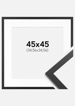Ramme Trendy Sort 45x45 cm - Passepartout Hvid 14x14 inches