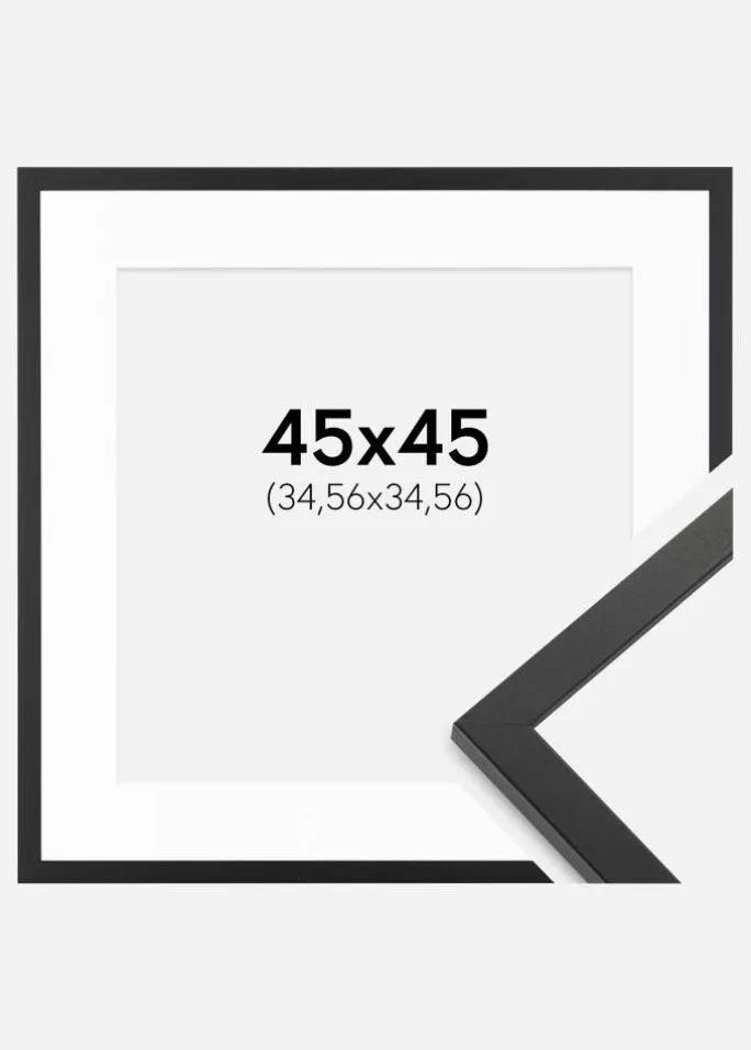 Ramme Trendy Sort 45x45 cm - Passepartout Hvid 14x14 inches
