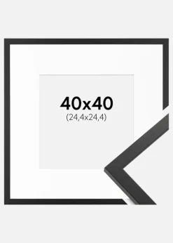Ramme Trendy Sort 40x40 cm - Passepartout Hvid 10x10 inches