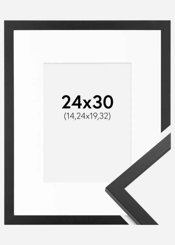 Ramme Trendy Sort 24x30 cm - Passepartout Hvid 6x8 inches