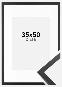 Ramme Trendy Sort 35x50 cm - Passepartout Hvid 25x35 cm