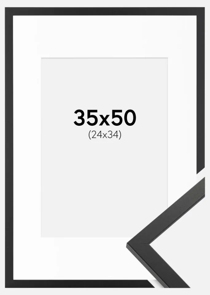 Ramme Trendy Sort 35x50 cm - Passepartout Hvid 25x35 cm