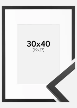 Ramme Trendy Sort 30x40 cm - Passepartout Hvid 20x28 cm