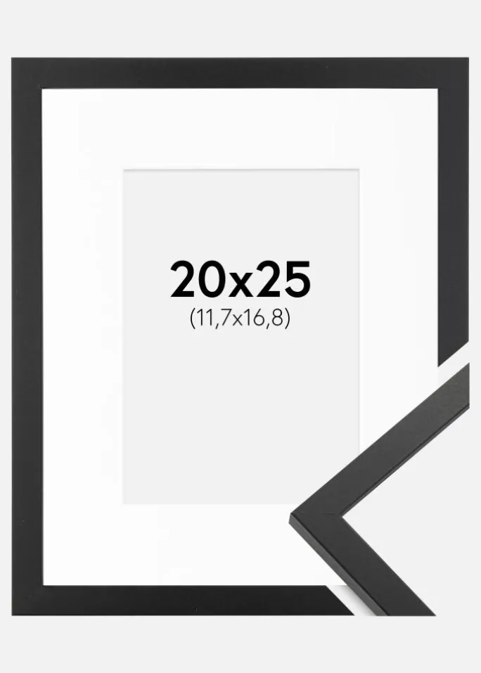 Ramme Trendy Sort 20x25 cm - Passepartout Hvid 5x7 inches