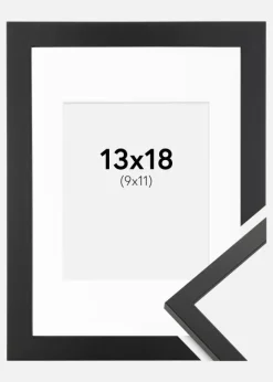 Ramme Trendy Sort 13x18 cm - Passepartout Hvid 10x12 cm