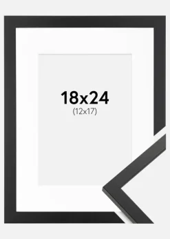 Ramme Trendy Sort 18x24 cm - Passepartout Hvid 13x18 cm