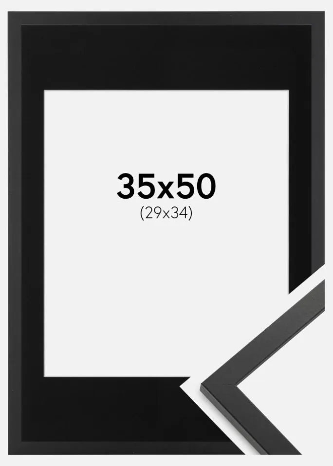Ramme Trendy Sort 35x50 cm - Passepartout Sort 30x35 cm