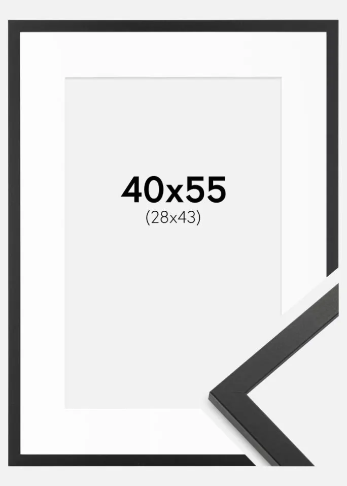 Ramme Trendy Sort 40x55 cm - Passepartout Hvid 29x44 cm