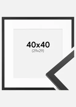 Ramme Trendy Sort 40x40 cm - Passepartout Hvid 30x30 cm