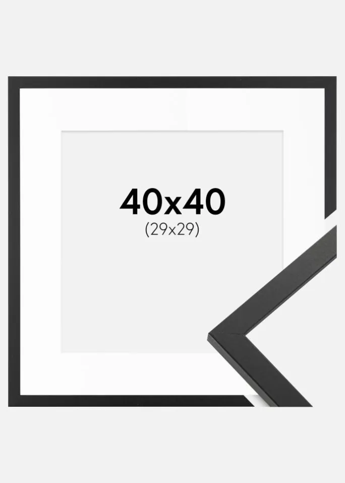 Ramme Trendy Sort 40x40 cm - Passepartout Hvid 30x30 cm