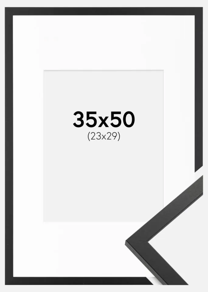 Ramme Trendy Sort 35x50 cm - Passepartout Hvid 24x30 cm