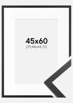 Ramme Trendy Sort 45x60 cm - Passepartout Hvid 12x18 inches