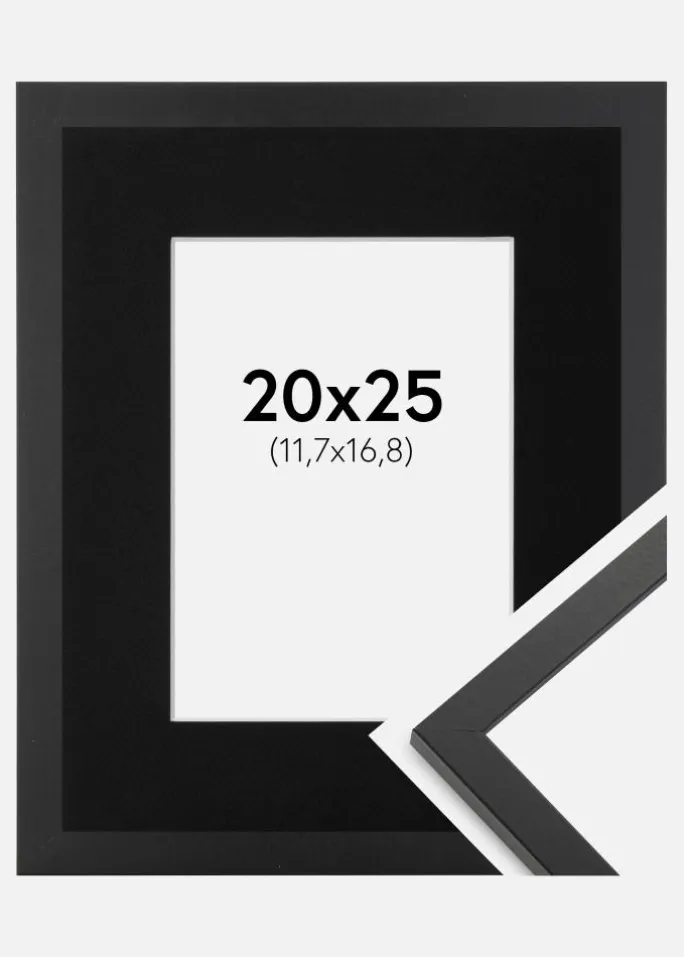 Ramme Trendy Sort 20x25 cm - Passepartout Sort 5x7 inches