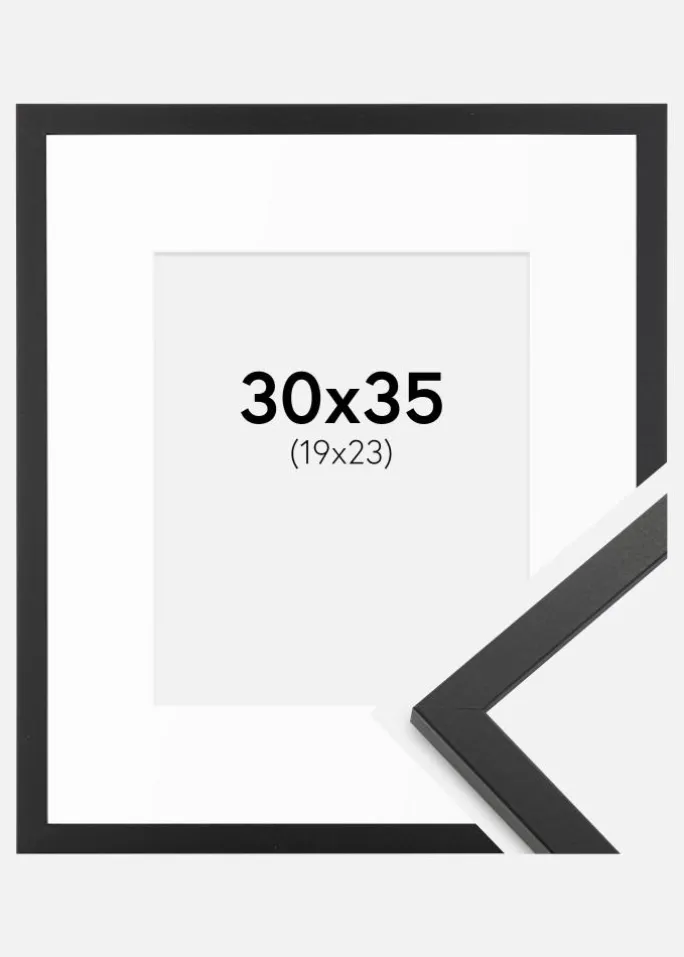 Ramme Trendy Sort 30x35 cm - Passepartout Hvid 20x24 cm