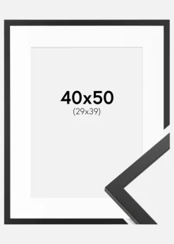 Ramme Trendy Sort 40x50 cm - Passepartout Hvid 30x40 cm