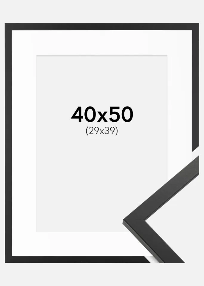 Ramme Trendy Sort 40x50 cm - Passepartout Hvid 30x40 cm