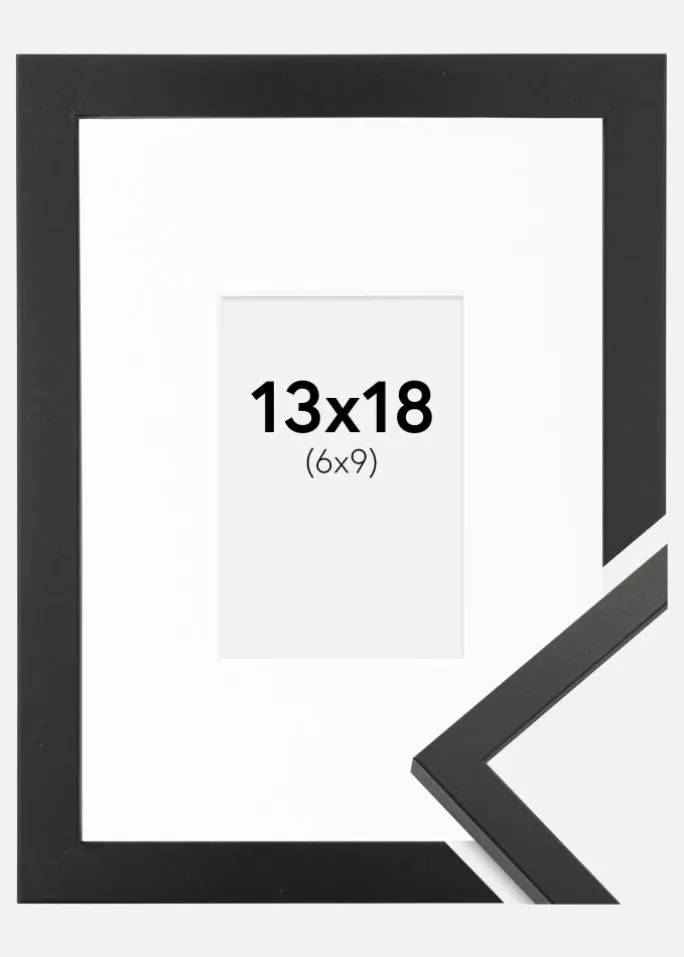 Ramme Trendy Sort 13x18 cm - Passepartout Hvid 7x10 cm