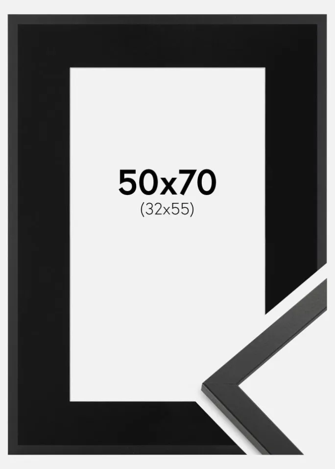 Ramme Trendy Sort 50x70 cm - Passepartout Sort 33x56 cm