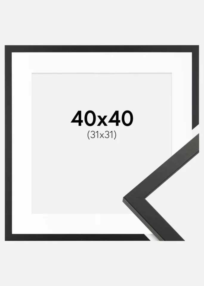 Ramme Trendy Sort 40x40 cm - Passepartout Hvid 32x32 cm