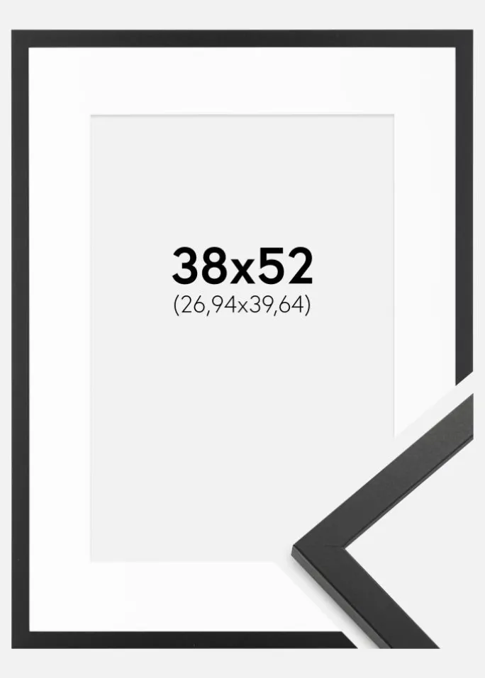 Ramme Trendy Sort 38x52 cm - Passepartout Hvid 11x16 inches