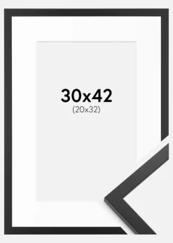 Ramme Trendy Sort 30x42 cm - Passepartout Hvid 21x33 cm