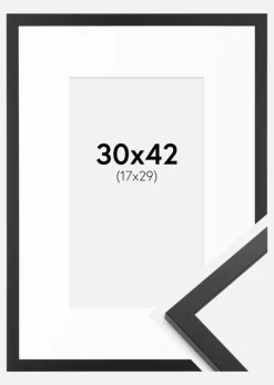 Ramme Trendy Sort 30x42 cm - Passepartout Hvid 18x30 cm