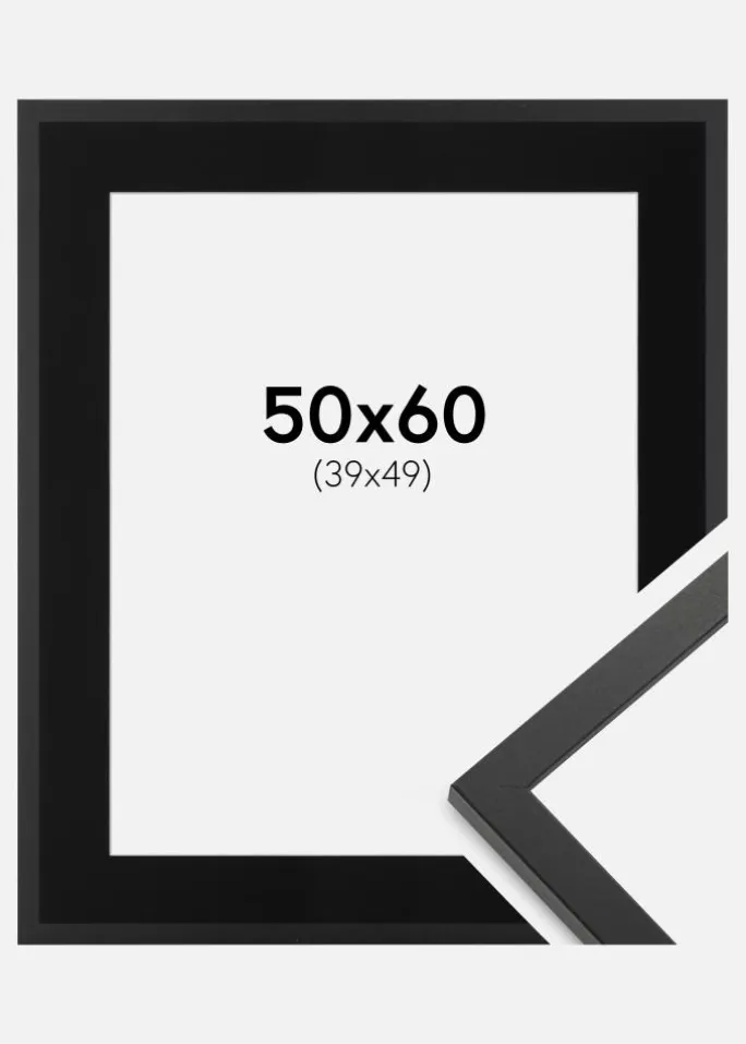 Ramme Trendy Sort 50x60 cm - Passepartout Sort 40x50 cm