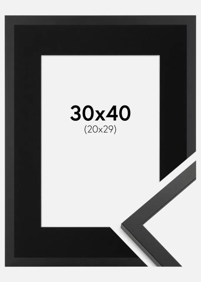 Ramme Trendy Sort 30x40 cm - Passepartout Sort 21x30 cm