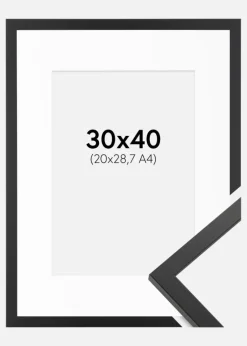 Ramme Trendy Sort 30x40 cm - Passepartout Hvid 21x29,7 cm (A4)