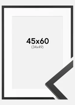 Ramme Trendy Sort 45x60 cm - Passepartout Hvid 35x50 cm