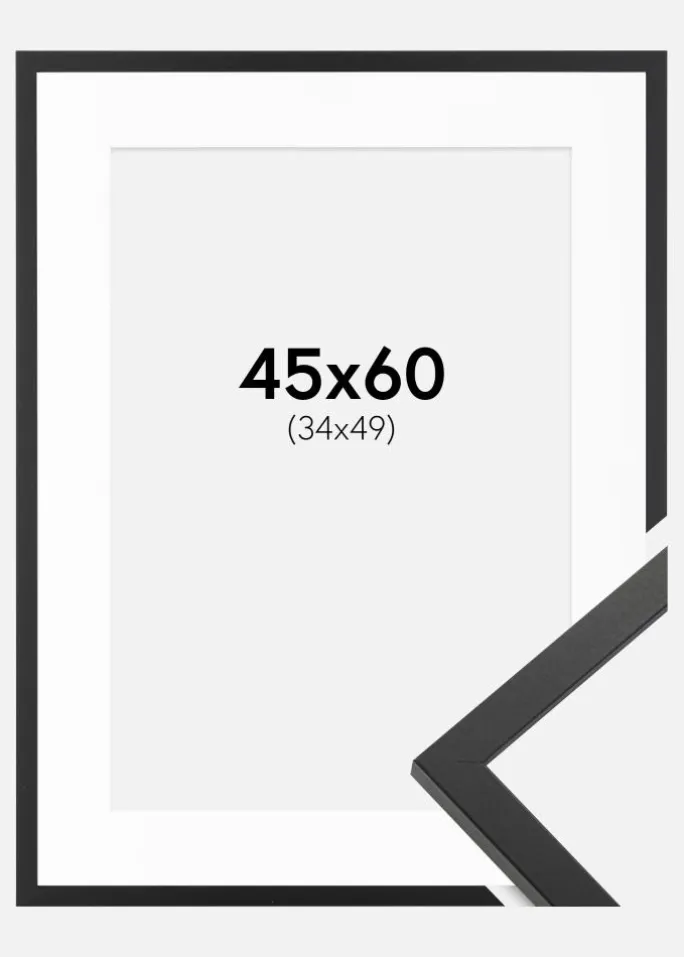 Ramme Trendy Sort 45x60 cm - Passepartout Hvid 35x50 cm