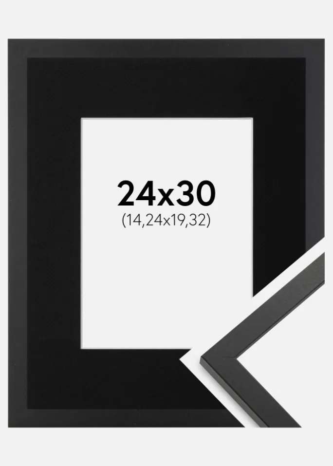 Ramme Trendy Sort 24x30 cm - Passepartout Sort 6x8 inches