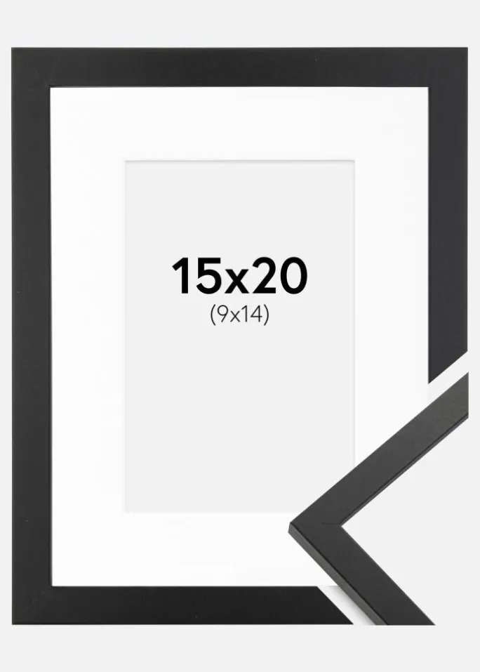 Ramme Trendy Sort 15x20 cm - Passepartout Hvid 10x15 cm