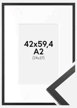 Ramme Trendy Sort 42x59,4 cm (A2) - Passepartout Hvid 25x38 cm