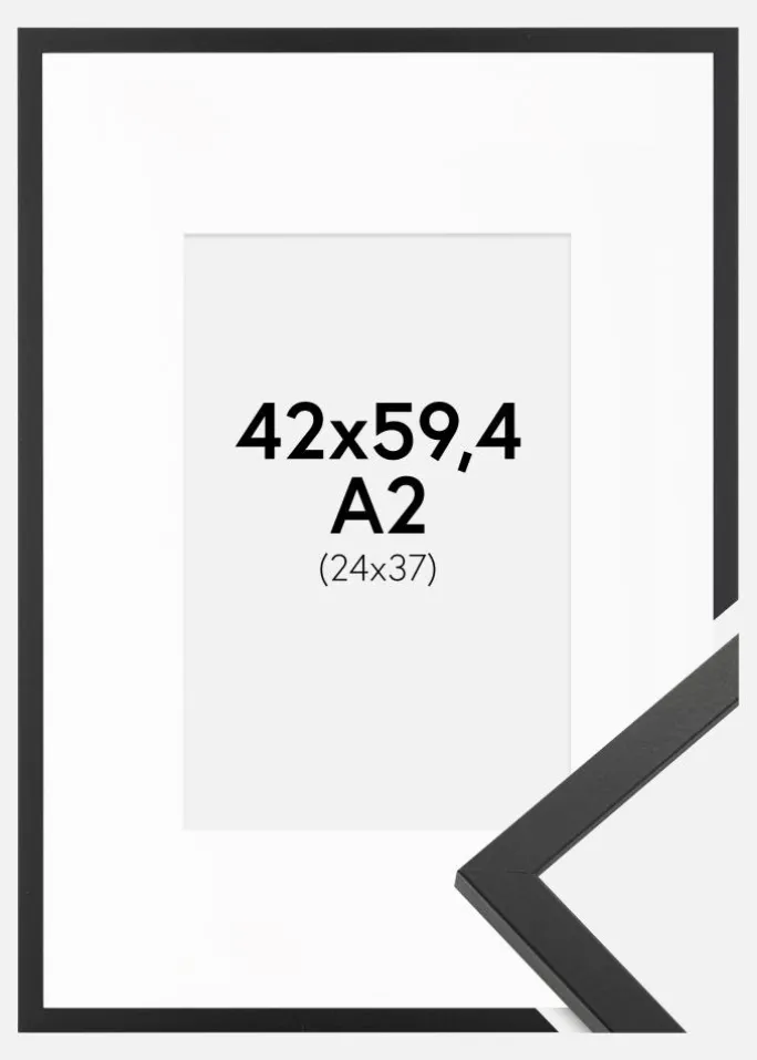 Ramme Trendy Sort 42x59,4 cm (A2) - Passepartout Hvid 25x38 cm