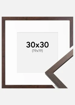 Ramme Trendy Valnød 30x30 cm - Passepartout Hvid 20x20 cm