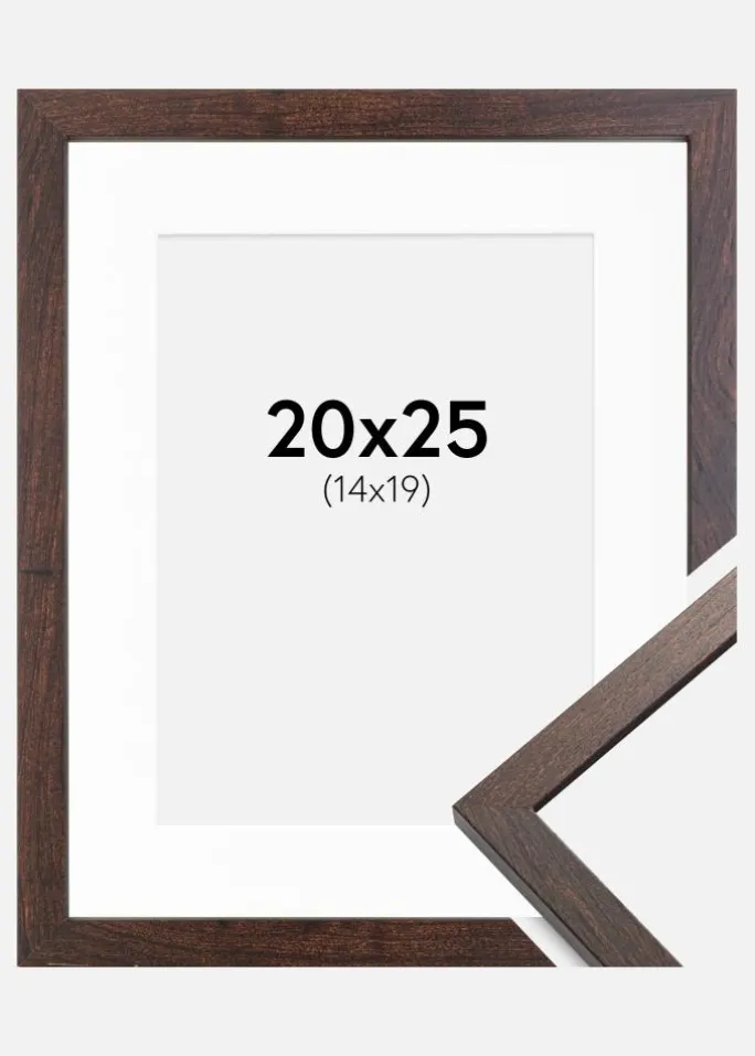 Ramme Trendy Valnød 20x25 cm - Passepartout Hvid 15x20 cm