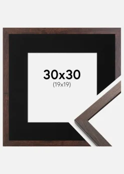 Ramme Trendy Valnød 30x30 cm - Passepartout Sort 20x20 cm