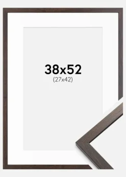 Ramme Trendy Valnød 38x52 cm - Passepartout Hvid 28x43 cm