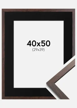 Ramme Trendy Valnød 40x50 cm - Passepartout Sort 30x40 cm