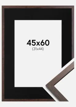 Ramme Trendy Valnød 45x60 cm - Passepartout Sort 32x45 cm