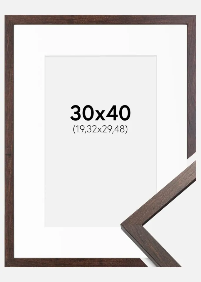 Ramme Trendy Valnød 30x40 cm - Passepartout Hvid 8x12 inches