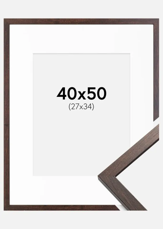 Ramme Trendy Valnød 40x50 cm - Passepartout Hvid 28x35 cm