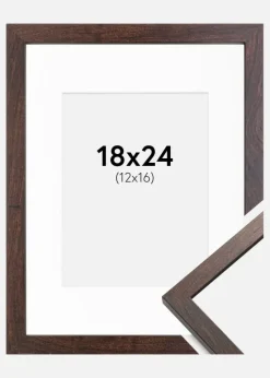 Ramme Trendy Valnød 18x24 cm - Passepartout Hvid 13x17 cm