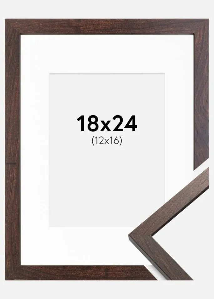 Ramme Trendy Valnød 18x24 cm - Passepartout Hvid 13x17 cm