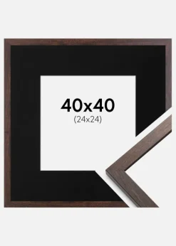 Ramme Trendy Valnød 40x40 cm - Passepartout Sort 25x25 cm