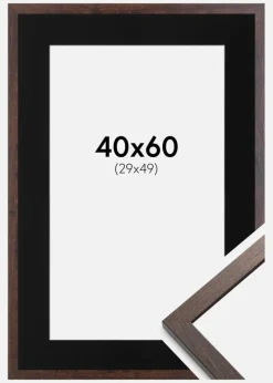 Ramme Trendy Valnød 40x60 cm - Passepartout Sort 30x50 cm