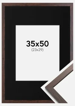 Ramme Trendy Valnød 35x50 cm - Passepartout Sort 24x30 cm