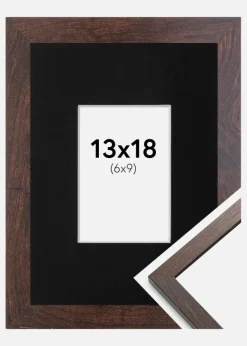 Ramme Trendy Valnød 13x18 cm - Passepartout Sort 7x10 cm